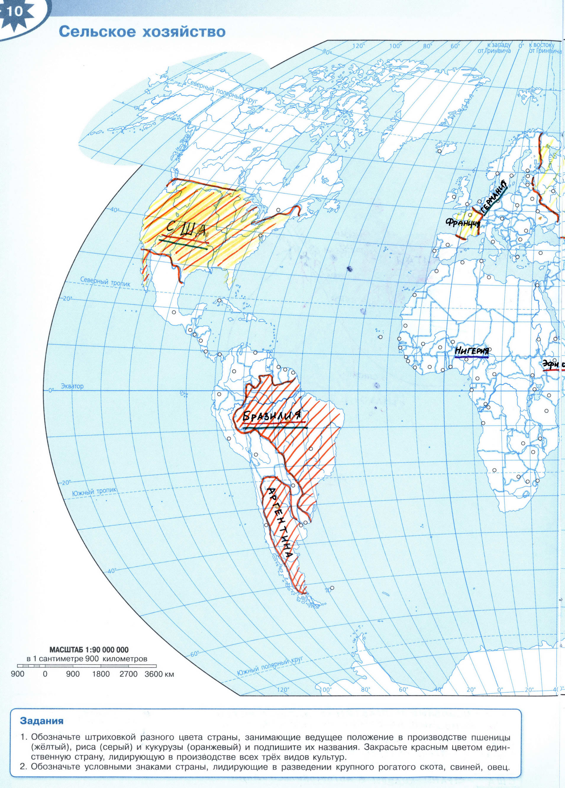 Сельское хозяйство мира контурная карта готовая 10-11 класс география ГДЗ -Решебник