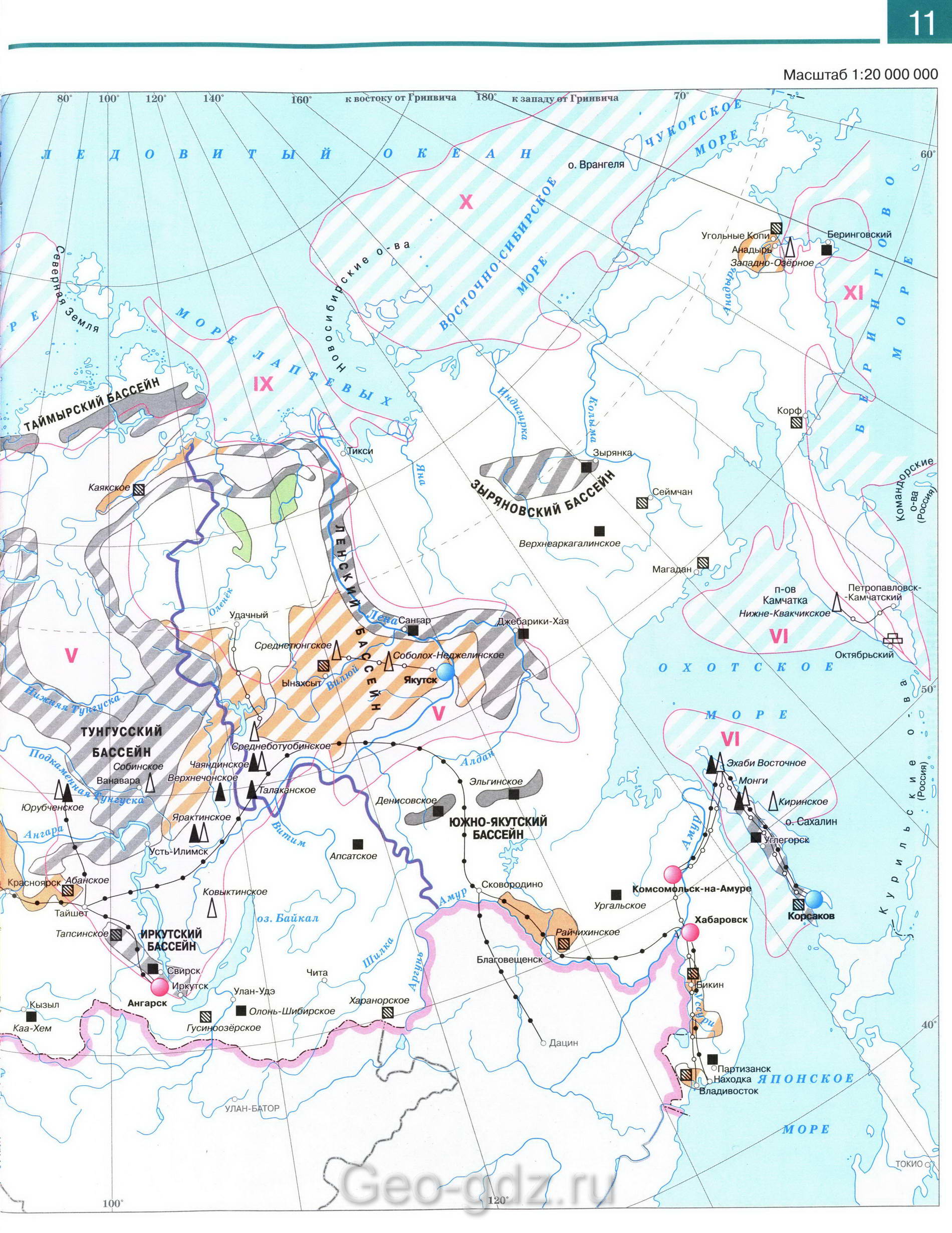Топливная промышленность РФ - карта из атласа по географии для 9 класса, издательство "Дрофа"