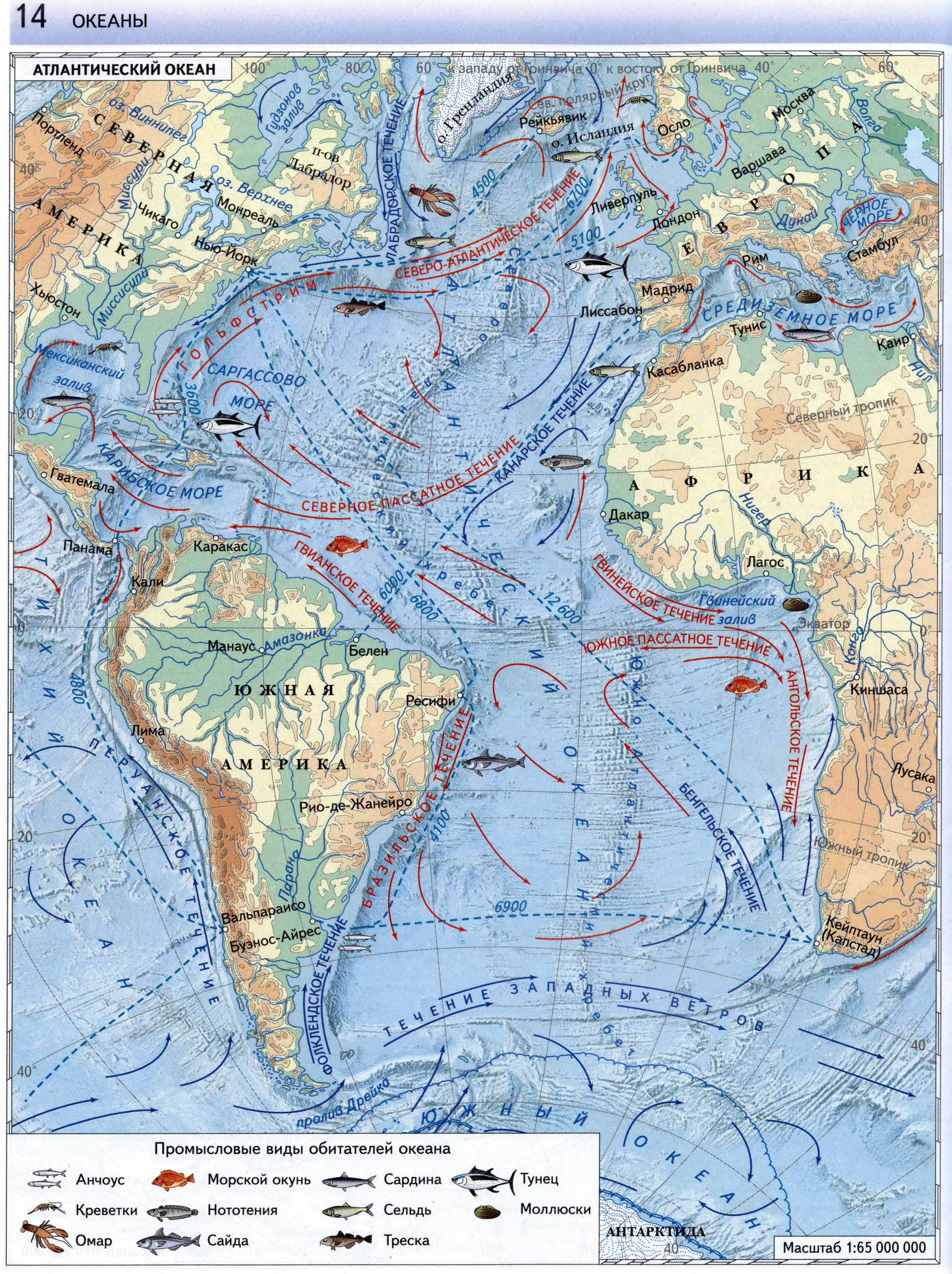 Атлас 7 класс Вентана Граф - Атлантический океан карта