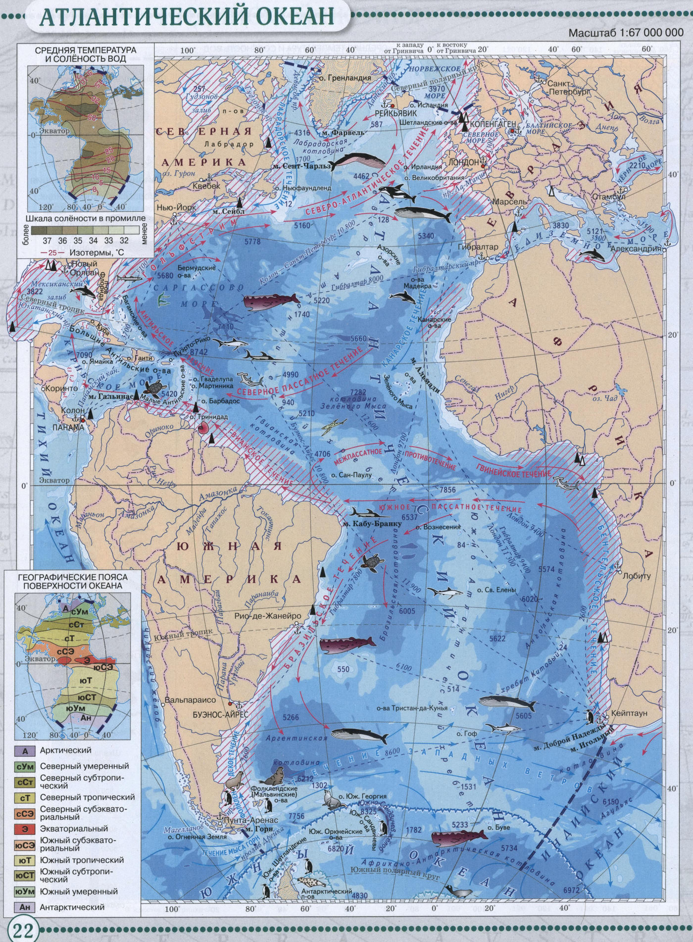 Атлантический океан - Атлас по географии для 7 класса, издательство "Дрофа"
