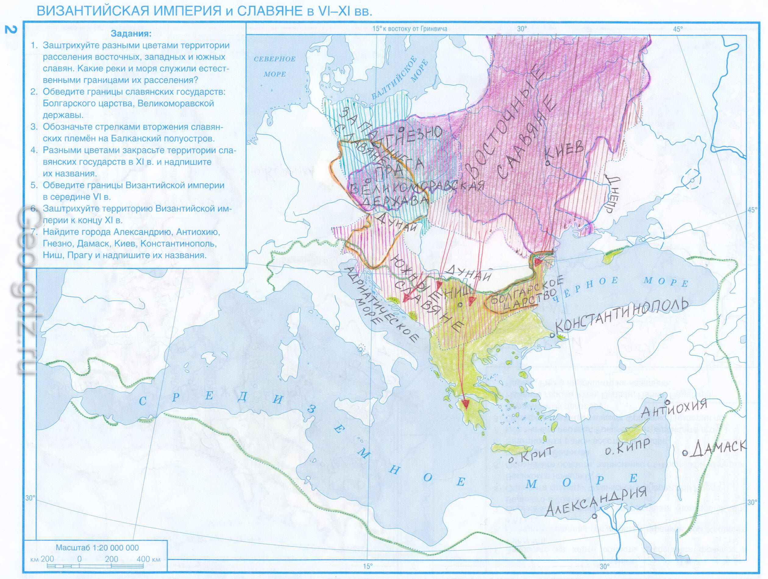 Византийская империя и славяне в 6-11 веках - готовая контурная карта по истории Средних веков гдз
