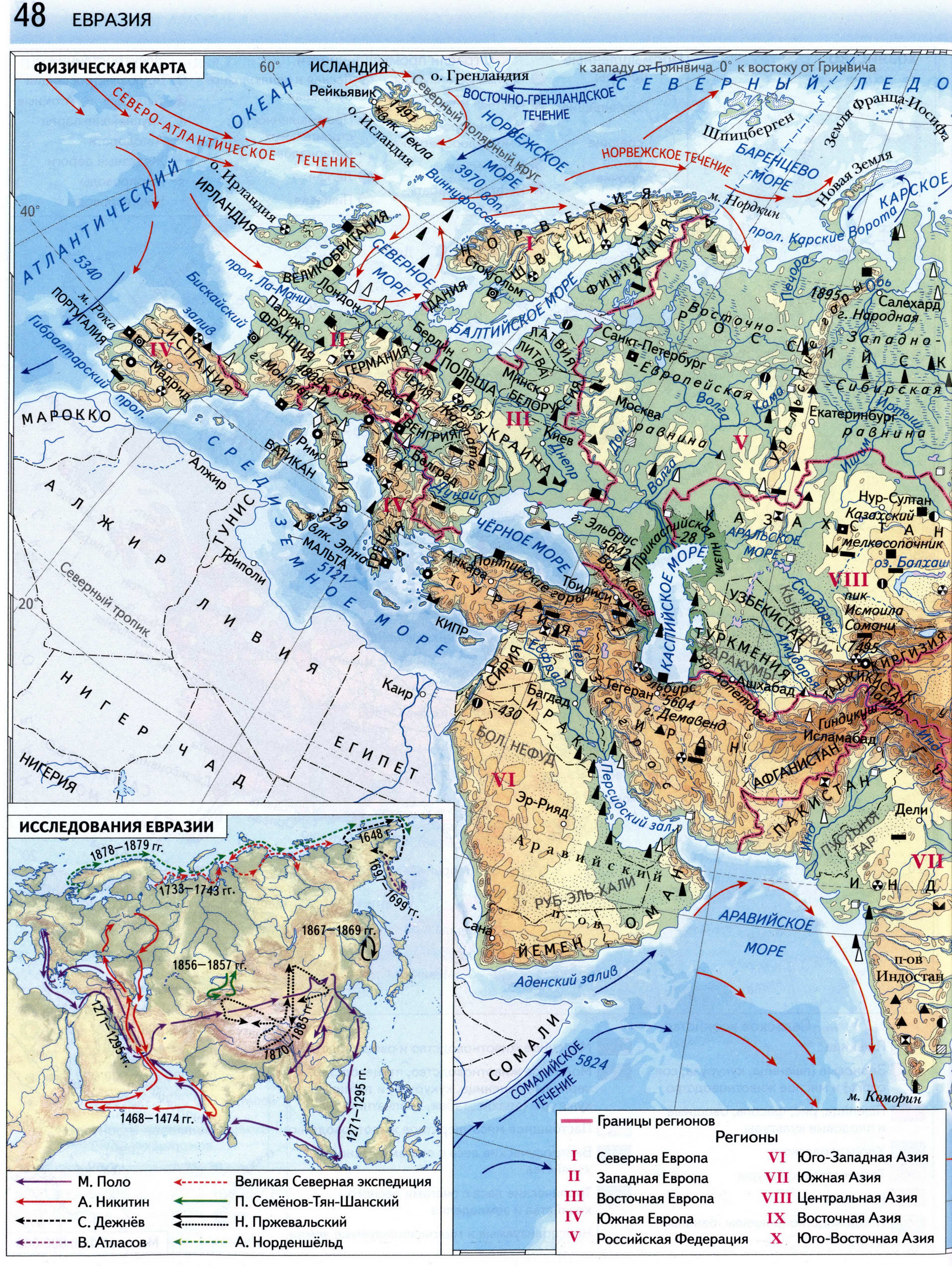 Атлас 7 класс Вентана Граф - Евразия физическая карта