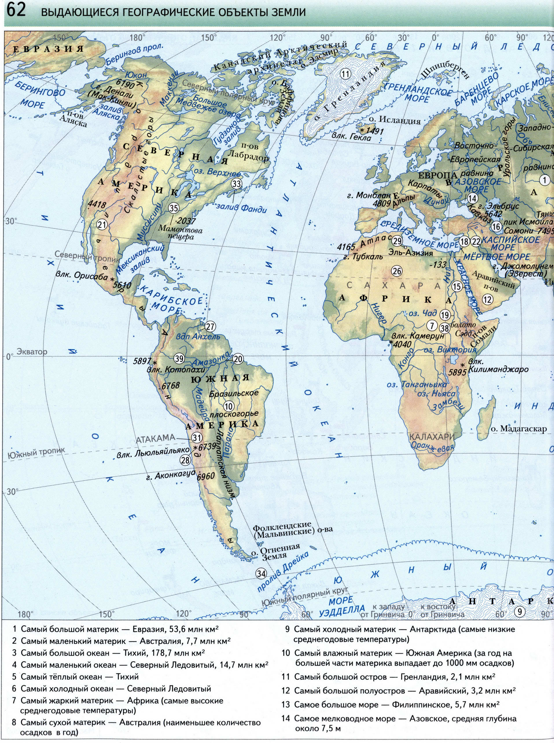 Атлас 7 класс Вентана Граф - Выдающиеся географические объекты Земли