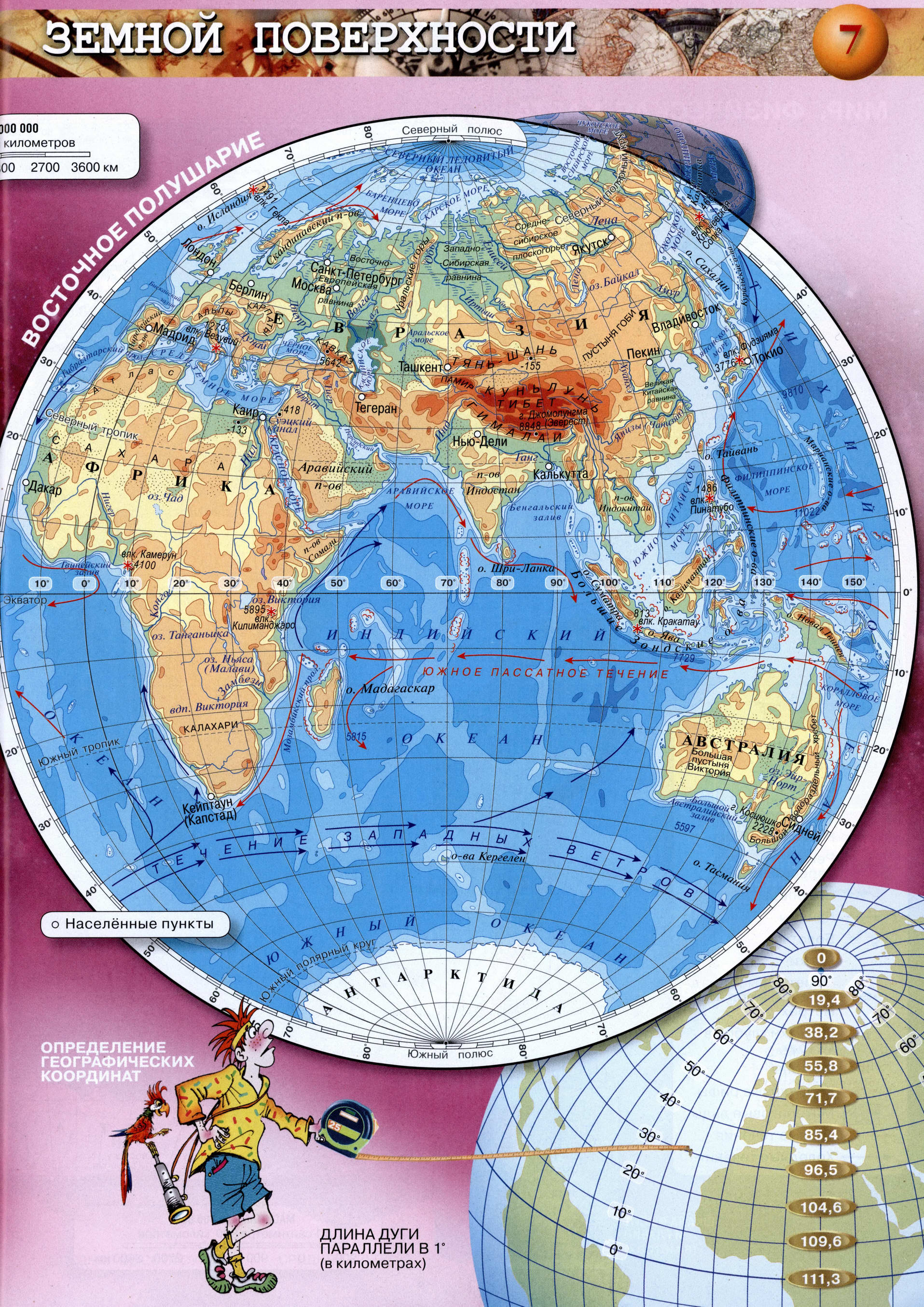Физическая карта полушарий мира - атлас по географии 5-6 класс серия\
