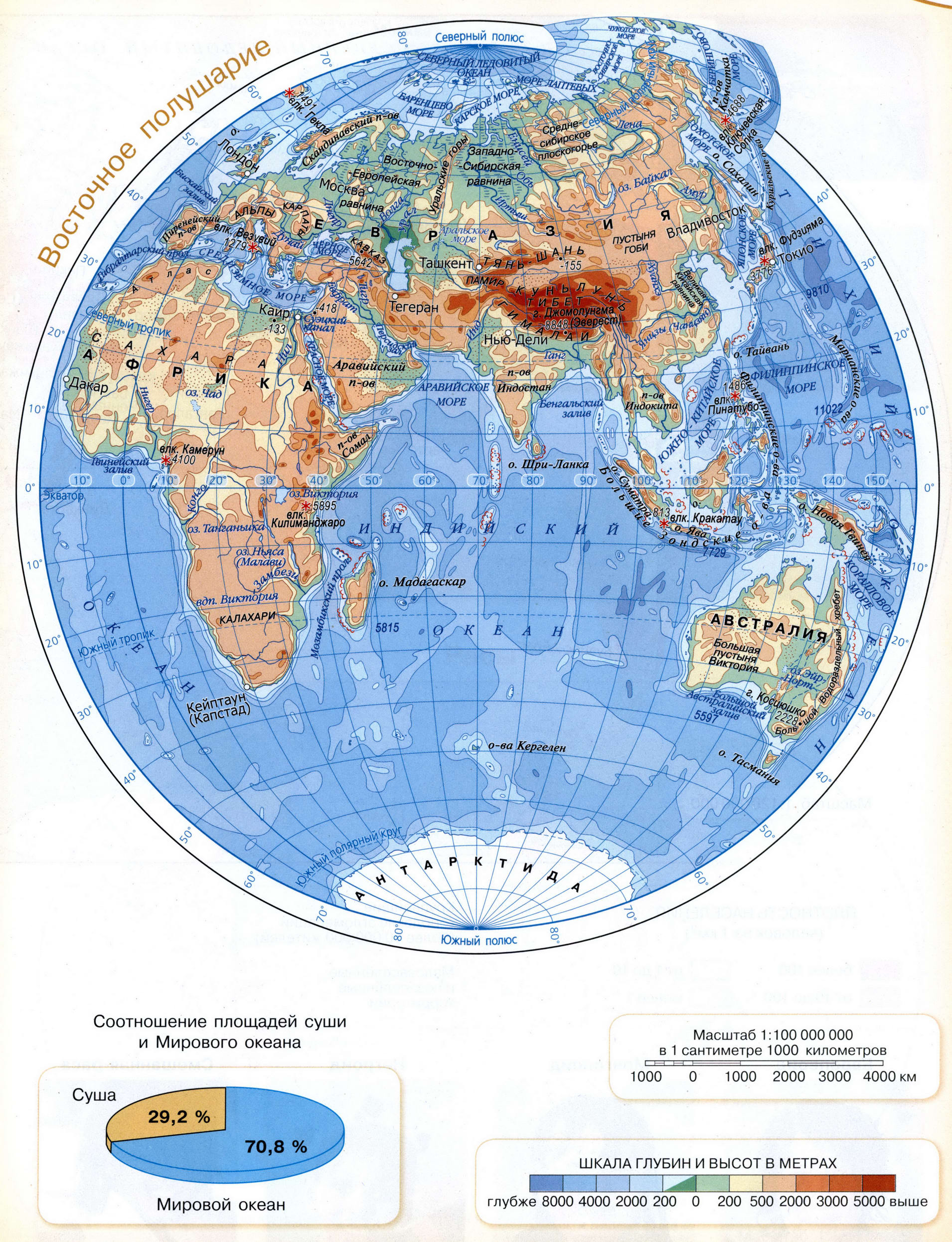 Физическая карта полушария 6 класс география атлас